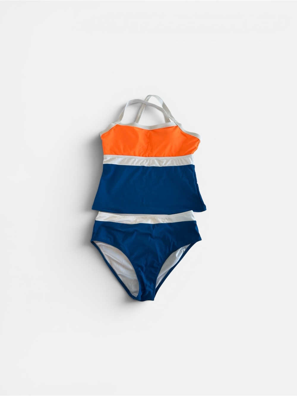 Colorblock Two-Piece Women’s Tankini in Orange, Navy & White